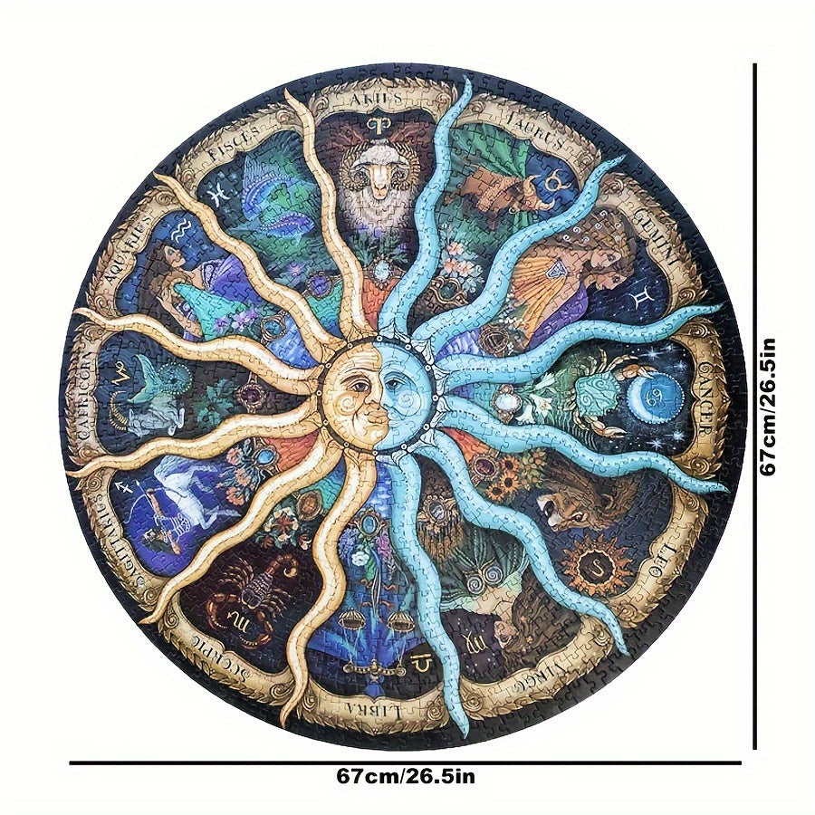 Hochwertiges rundes Astrologie-Puzzle mit 1000 Teilen. Perfekt für Erwachsene und Fans von Sternzeichen-Motiven.