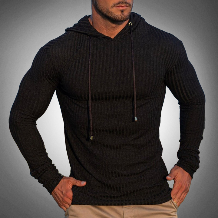 Herren Slim-Fit Kapuzenpullover in Dunkelgrau, modern und bequem, ideal für Freizeit und Alltag. Hochwertiger Hoodie.