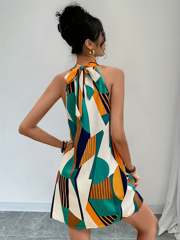 Ärmelloses, elegantes A-Linien Freizeitkleid für Damen. Modernes Muster, ideal für den Sommerurlaub.