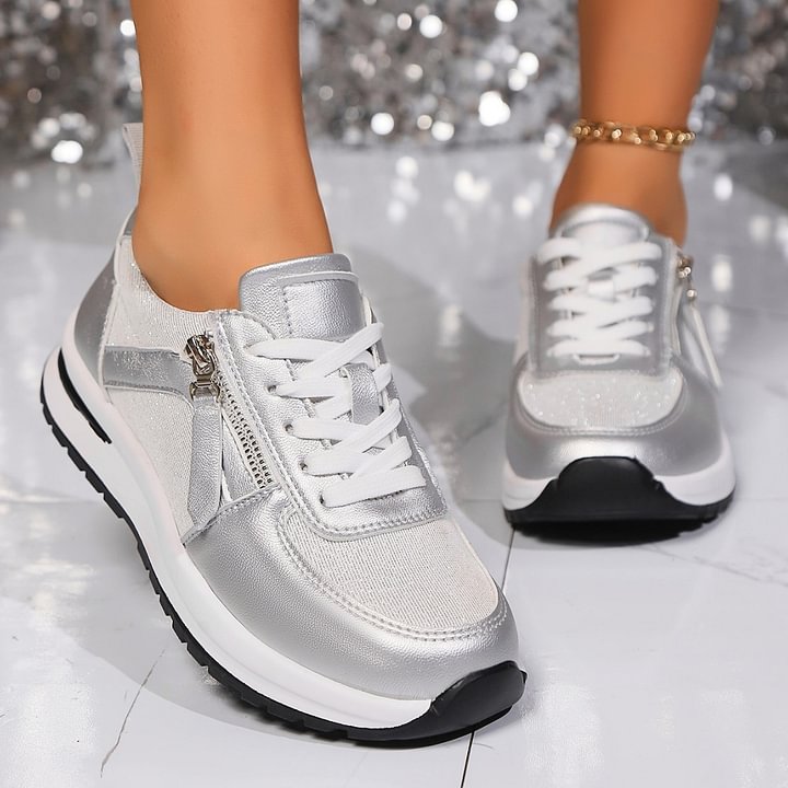 Ergonomische Damenschuhe für den Alltag. Bequeme Schlupfschuhe in Gold/Silber mit Komfort für jeden Schritt.