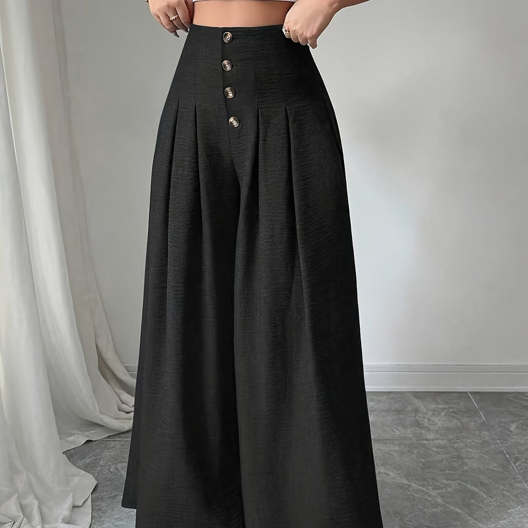 Fließende High-Waist Damenhose mit weitem Bein, perfekt für einen eleganten Look.