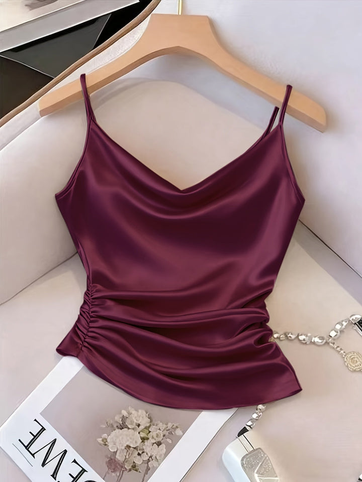Damen Abendmode Top: Luxuriöses Camisole mit fließendem Wasserfallausschnitt, stilvoll & vielseitig.