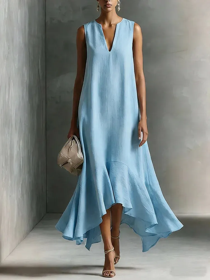 Figurumspielendes Damen Maxikleid, ärmellos und mit V-Ausschnitt, schmeichelhaft für jede Figur.