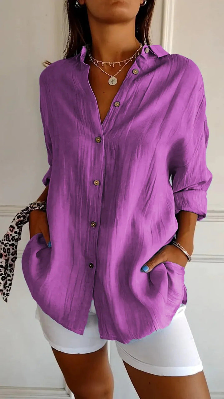 Modische Damen Hemdbluse, elegant kombiniert. Vielseitiges Langarmshirt mit Reverskragen, perfekt für jeden Anlass.