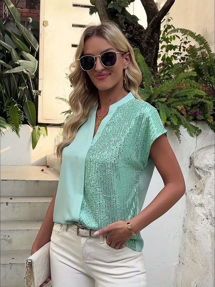 Damenbluse mit Pailletten, stilvolles Glitzer Top für Business Casual & festliche Frühlings-Anlässe.