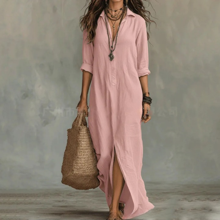 Luftiges Damen Sommerkleid, langarm, lässiger Stil, knöchellang, perfekt für entspannte Tage und Freizeit.