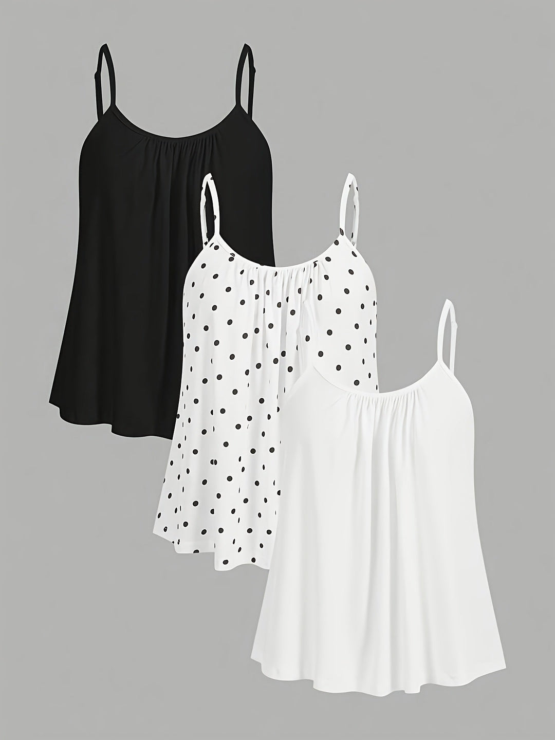 Damen Camisole Tops im 3er-Set mit Spaghettiträgern, bequem & vielseitig für Alltag & Sommer.