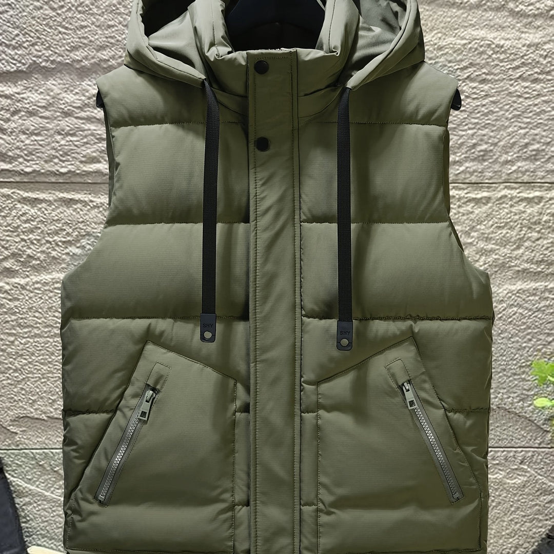 Warme Herren Steppweste mit Kapuze, vielseitig kombinierbar für Herbst & Winter.