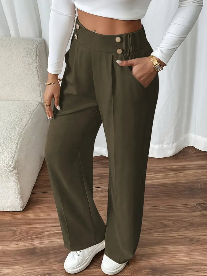 Modische Damenhose, weites Bein, Gummibund, bequemer Stretch. Perfekt für Freizeit & Business.