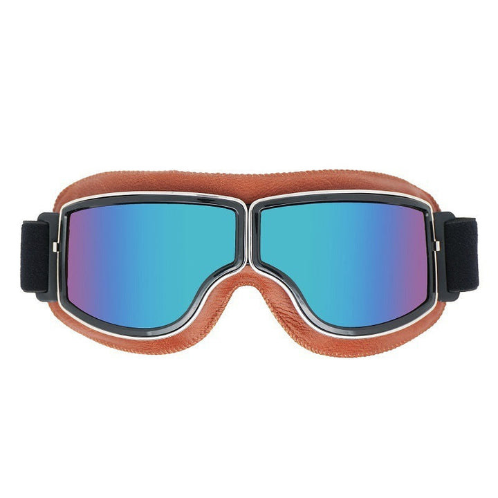 Leder-Motorradbrille Herren, Retro, UV-Schutz, polarisiert, für klassischen Biker-Look.