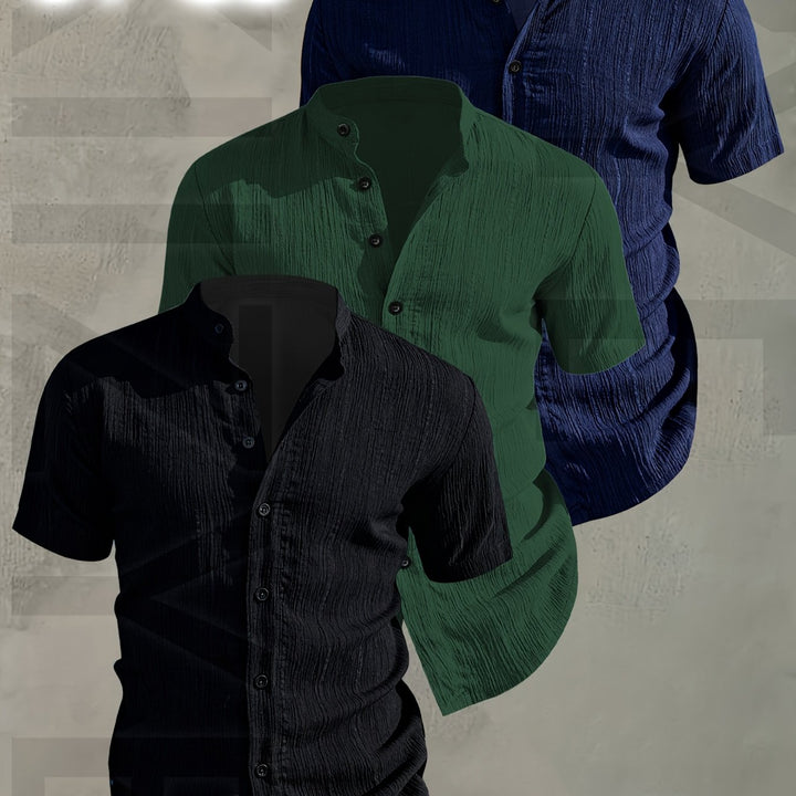 Elegante Herren Kurzarmhemden im 3er-Pack mit Stehkragen für Business Casual.