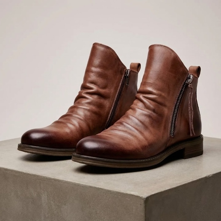 Detailansicht des elastischen Einsatzes an bequemen Herren Chelsea Boots; leichter Einstieg.