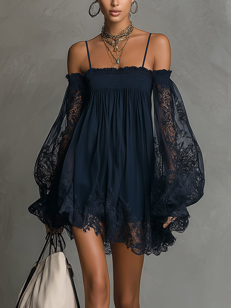 Damen Sommerkleid marineblau, kurz und festlich, ideal als Cocktailkleid.