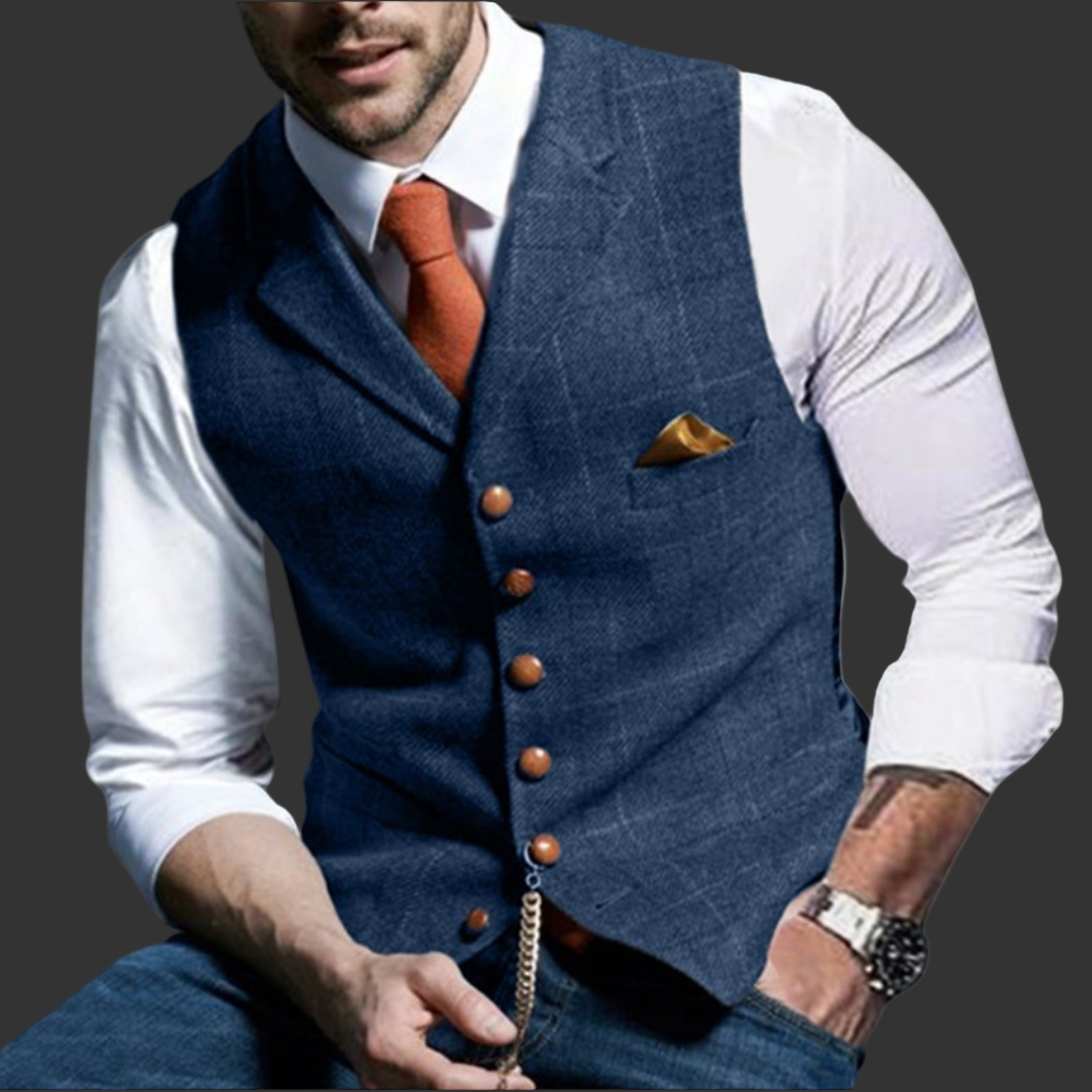 Taillierte Herren Business Weste mit Reverskragen, ideal für formelle Anlässe und Büro. Stilvolle Anzugweste.