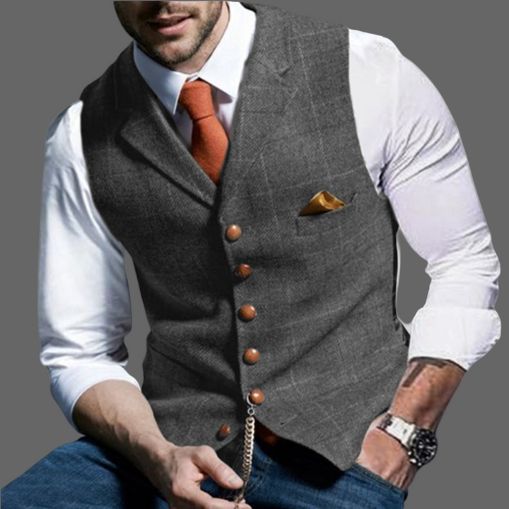 Formelle Herrenweste mit Reverskragen, tailliert geschnitten, perfekt für Business und elegante Outfits.