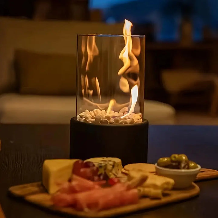 Exklusive Tischfeuerstelle als Geschenkidee, Bioethanol-Flamme für innen & außen, bringt Wärme & Gemütlichkeit.