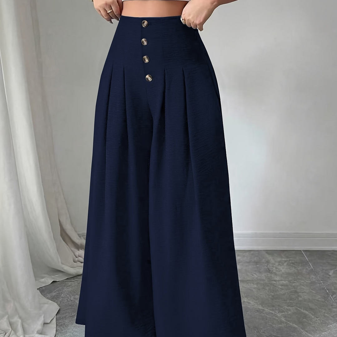 Klassisch geschnittene Damen Weitbein Hose, High-Waist in Khaki, für Büro.
