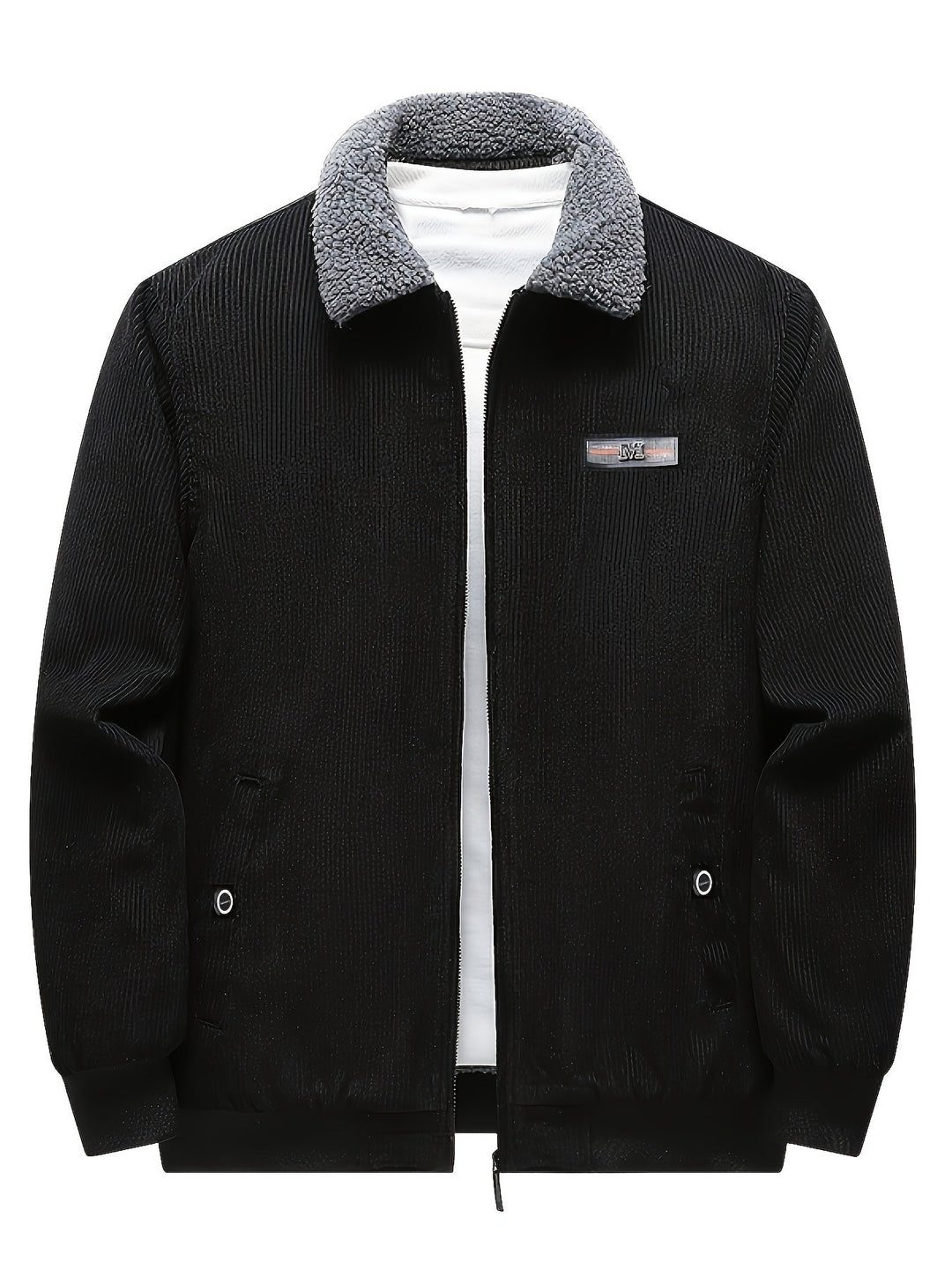 Dunkelgraue Herren Winterjacke, warm gefüttert, mit Reißverschluss und schützendem Stehkragen.