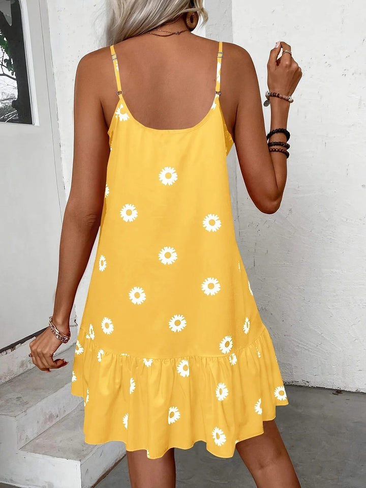 Damen Sommerkleid Übergröße: Ärmelloses Blumenmuster-Kleid mit Volant. Leicht & stilvoll für den Sommer.