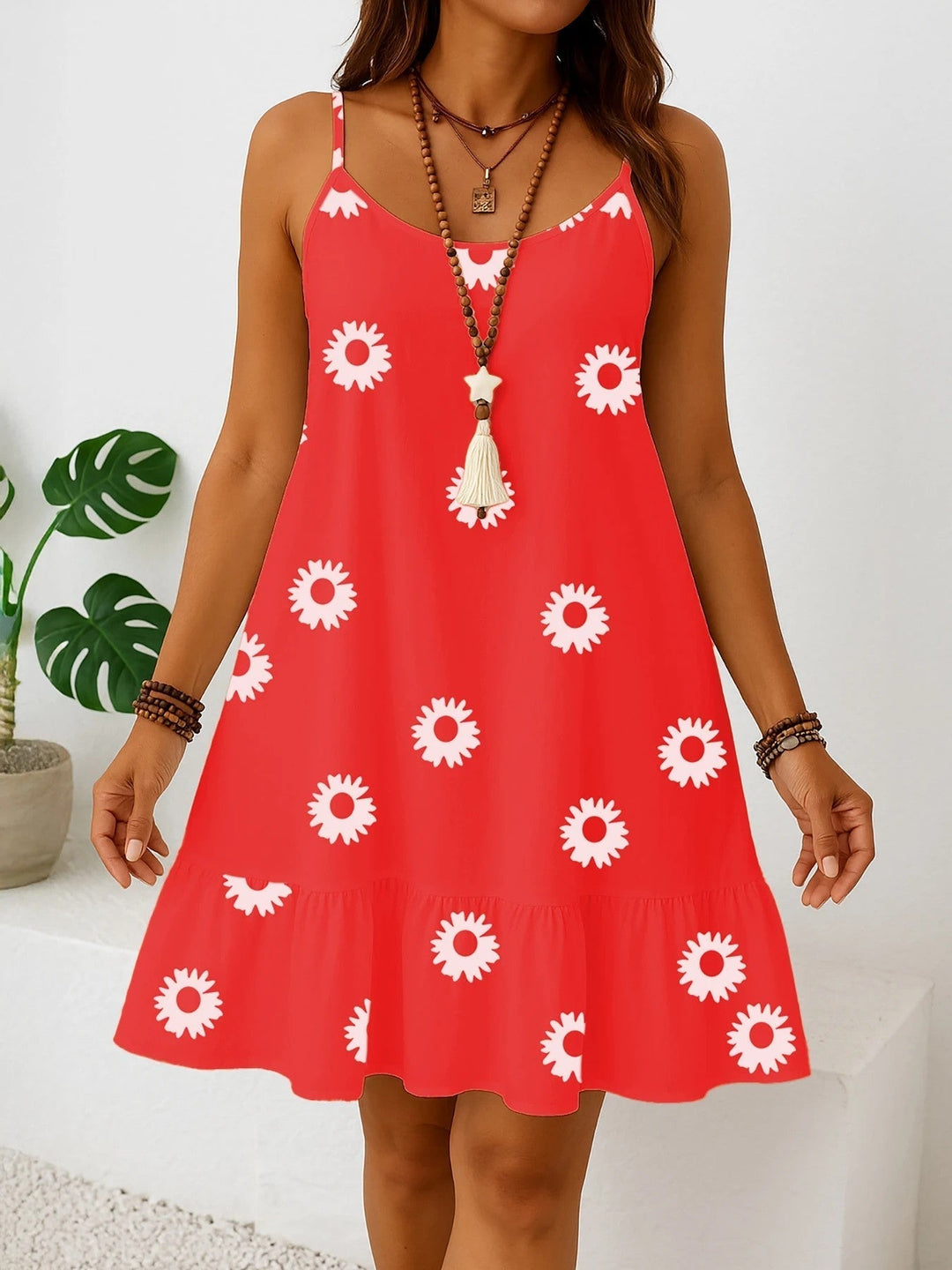 Luftiges Damen Übergrößen Sommerkleid mit Blumen, Volantärmeln, locker geschnitten für Sommer & Urlaub.