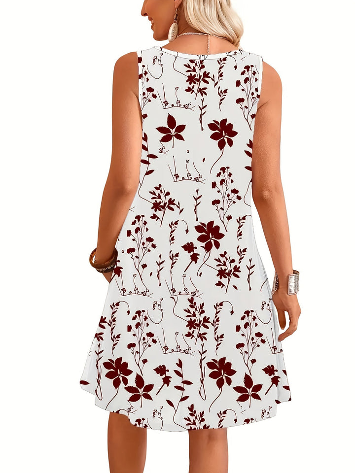 Damen Sommerkleid mit ärmellosem Design und ansprechendem Blumenmuster für Freizeitmode.