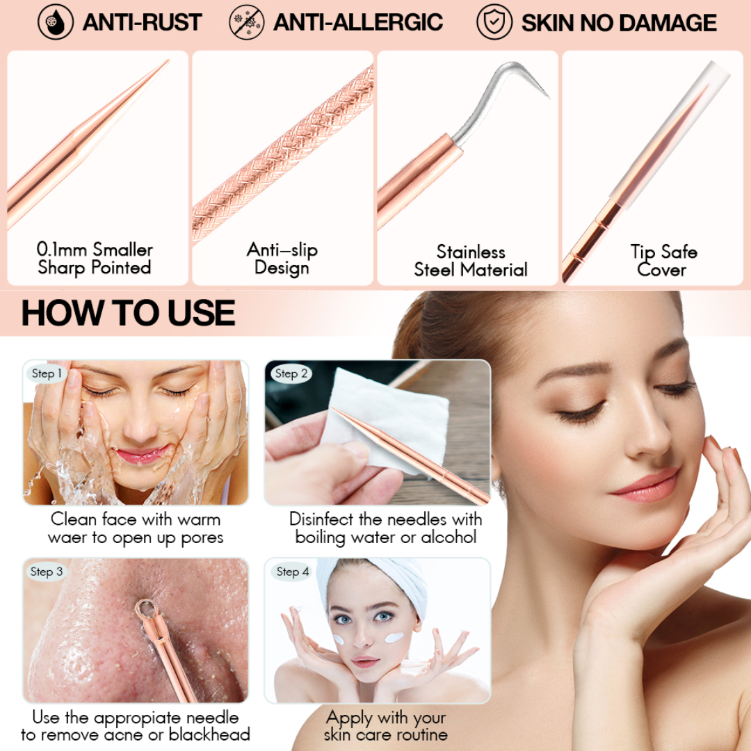 Professionelles Beautytool-Set zur Mitesserentfernung. Präzise Porenreinigung für eine gesunde, reine Haut.
