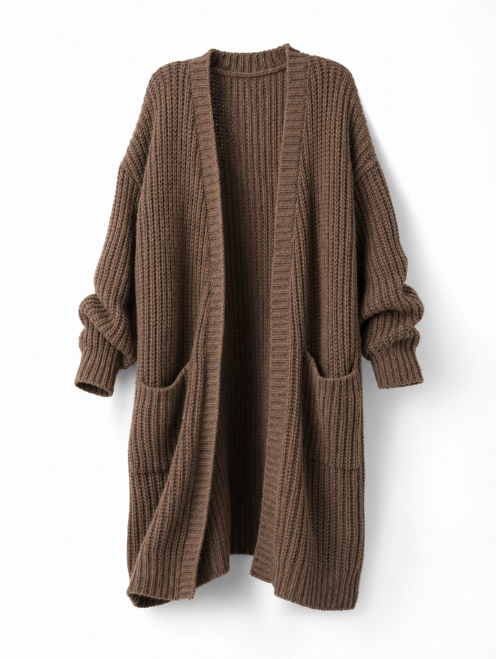 Damen Langer Oversize Cardigan, bequem für Freizeit, Herbst & Winter Mode.