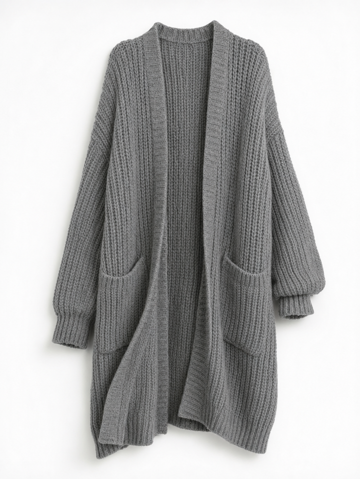 Eleganter langer Damen Cardigan, oversize geschnitten, perfekt für Herbst- & Wintertage.
