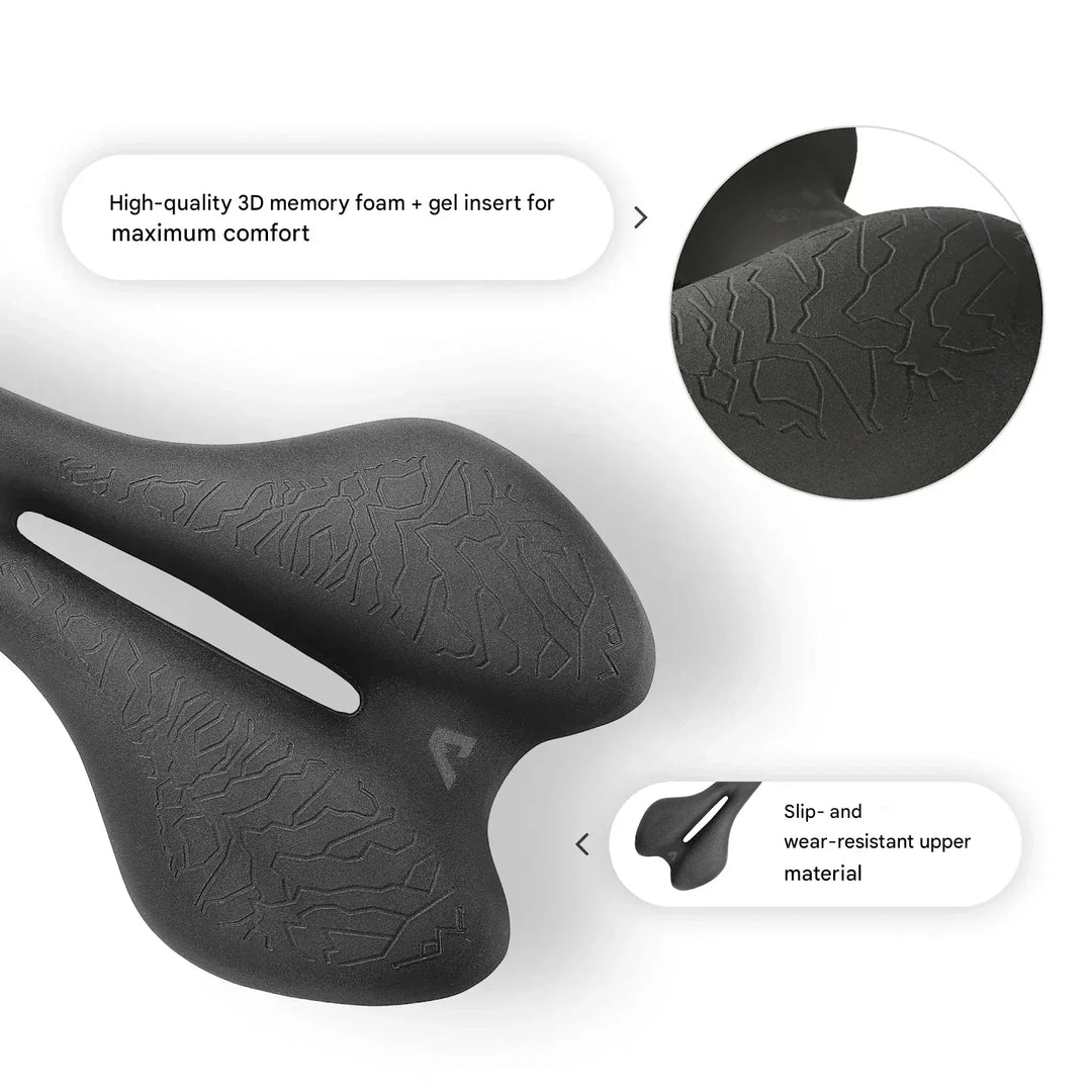 Moderner MTB & E-Bike Fahrradsattel mit integriertem Memory Foam für verbesserte Dämpfung und Haltbarkeit.