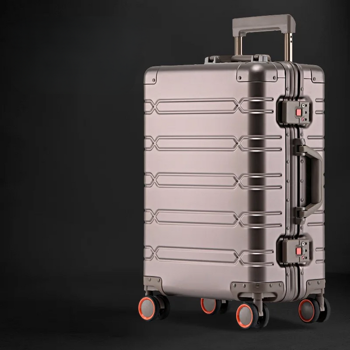 Eleganter Unisex Business Koffer aus Aluminium-Magnesium, silberfarben, mit robustem Hartschalen-Design.