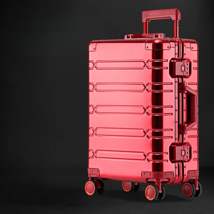 Zeitloser Unisex Hartschalenkoffer aus Aluminium für Business und Freizeit, stilvolles und sicheres Gepäck.