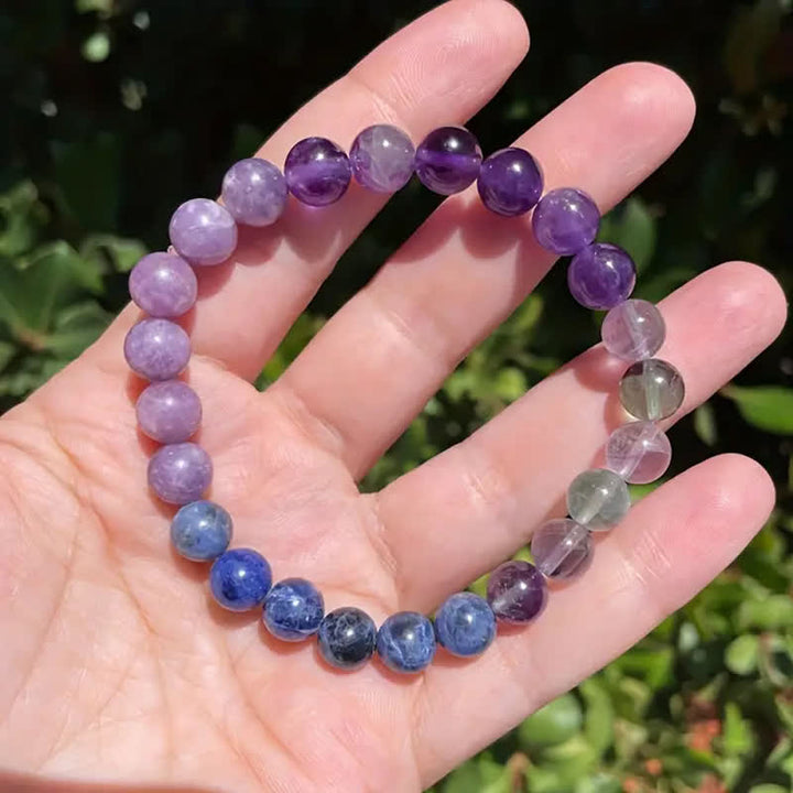 Elegantes Damen Edelsteinarmband. Amethyst, Lepidolith, Lapislazuli Schmuck. Anti-Angst & Wohlfühl-Geschenk.