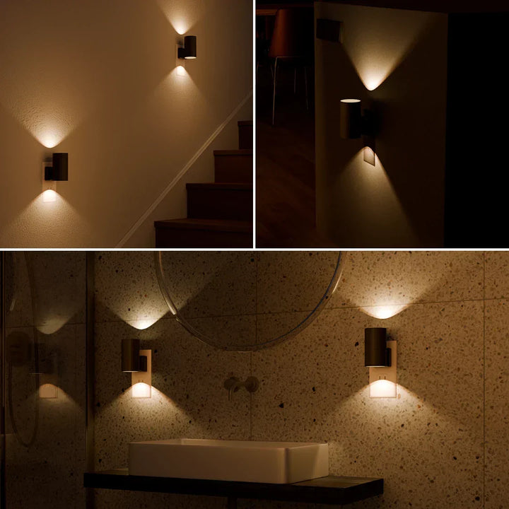 Dimmbares LED-Orientierungslicht mit Sensor. Sanftes, warmweißes Licht schafft entspannte Atmosphäre im Schlafzimmer.
