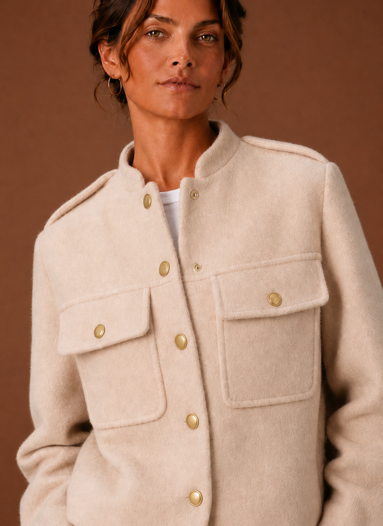 Vielseitige Damen Herbst/Winter Kurzjacke mit Knopfleiste. Modisches Essential für elegante Looks.