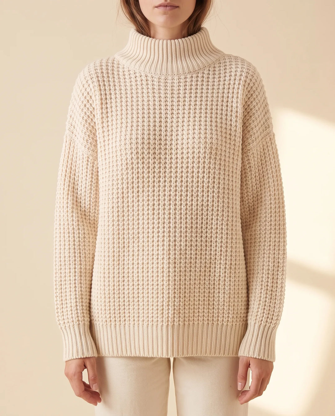 Hochwertiger Damen Oversized Rollkragenpullover, weich und langlebig für viele Winter.