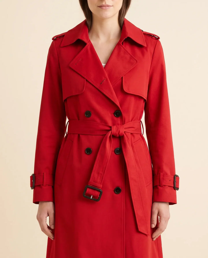Vielseitiger Damen Trenchcoat mit Gürtel und Zweireiher, die perfekte Übergangsjacke für Frühling & Herbst.
