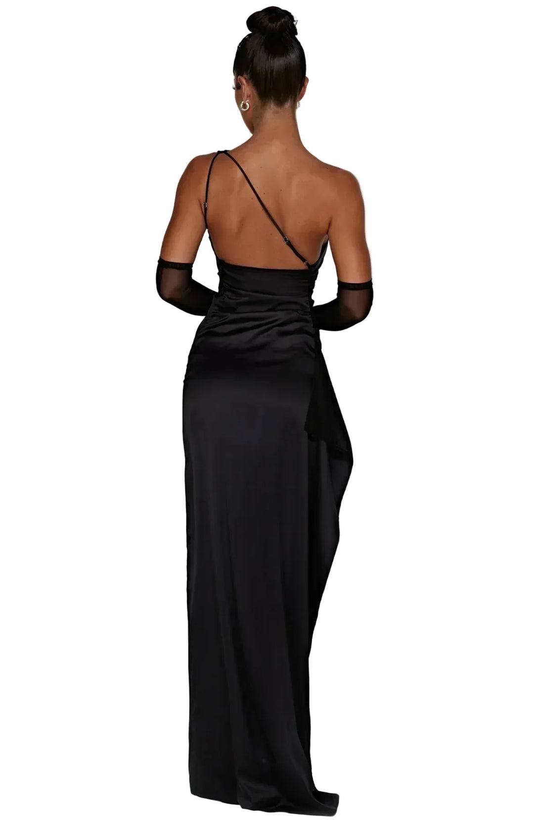 Modisches plissiertes Abendkleid für Damen, mit seitlichem Schlitz und raffinierter Schulterpartie.