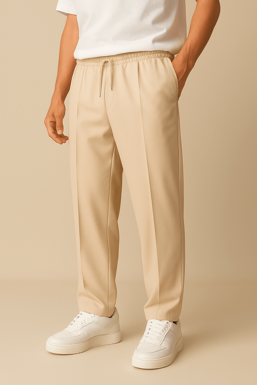 Elegante schwarze Herren Bundfalten-Chino mit Komfortbund, perfekte Kombination aus Stil & Bequemlichkeit.