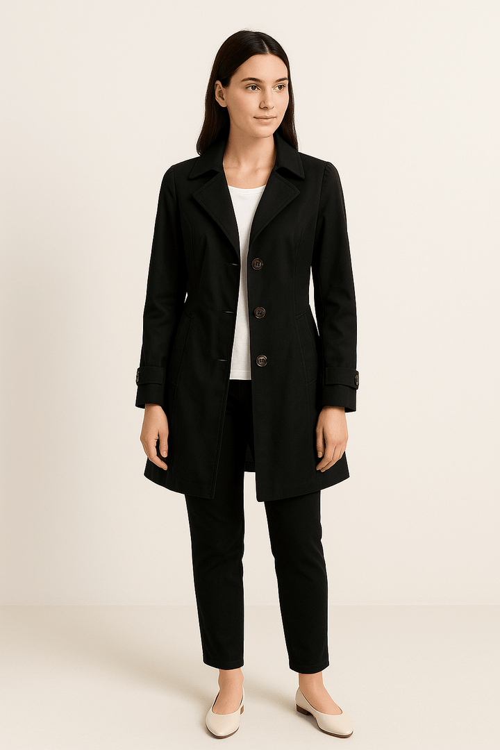 Stilvoller Damen Mantel, atmungsaktiv und tailliert, ideal für Business & Freizeit im Frühling und Herbst.