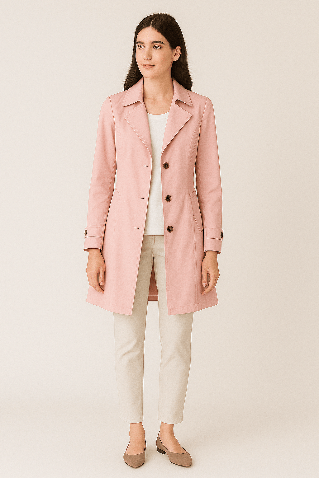 Moderner Damen Trenchcoat mit Reverskragen und tailliertem Schnitt, vielseitig für Frühling & Herbst.
