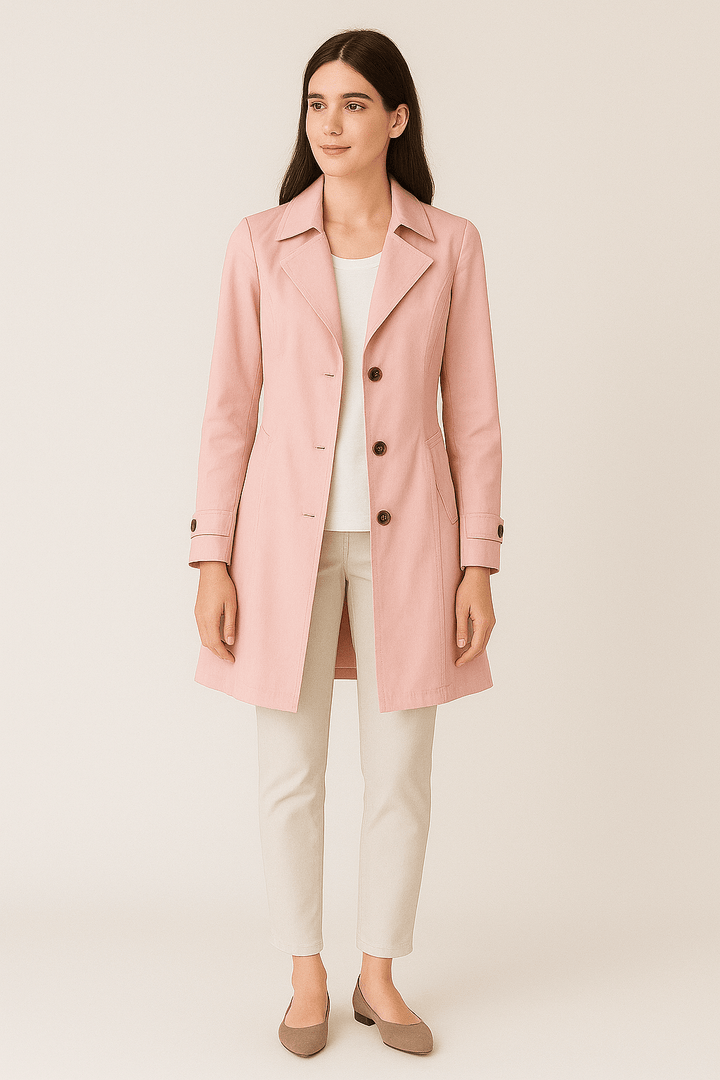 Moderner Damen Trenchcoat mit Reverskragen und tailliertem Schnitt, vielseitig für Frühling & Herbst.