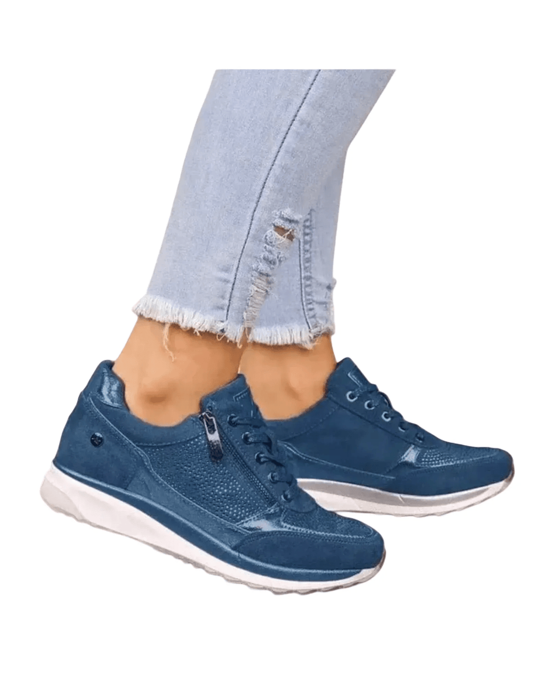 Bequeme Damen Sneaker mit elastischer Passform und Reißverschluss. Stilvolle Freizeitschuhe für den Alltag. Atmungsaktiv.