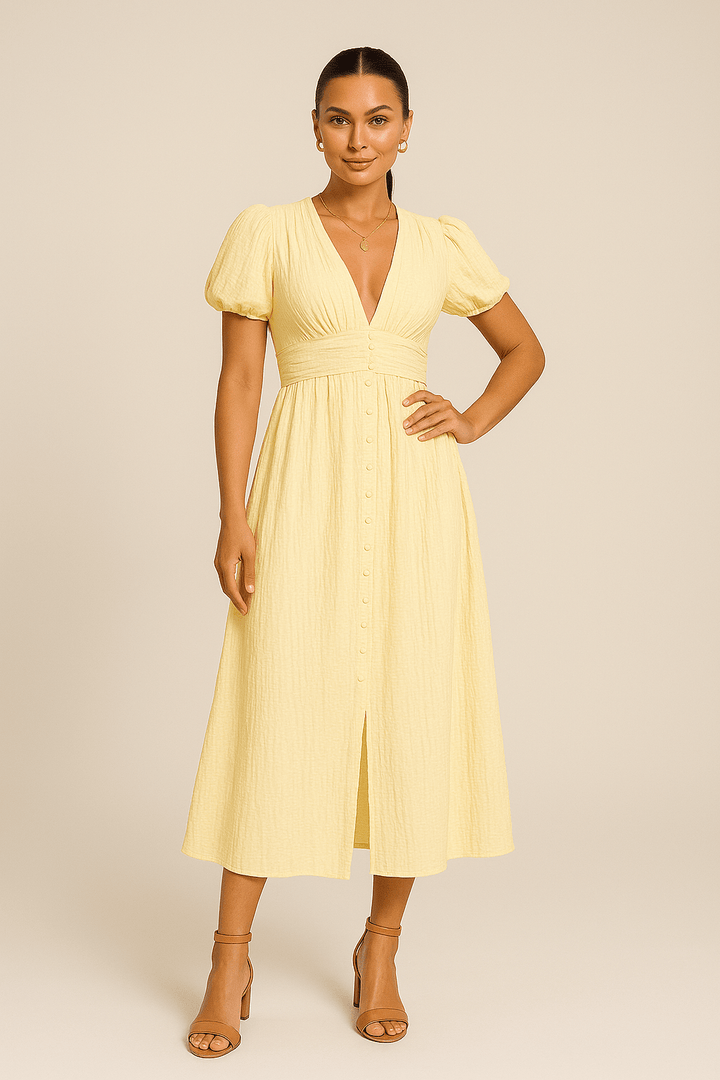 Vielseitiges, elegantes Damen Maxikleid mit V-Ausschnitt, ideal als Freizeitkleid für Sommer.
