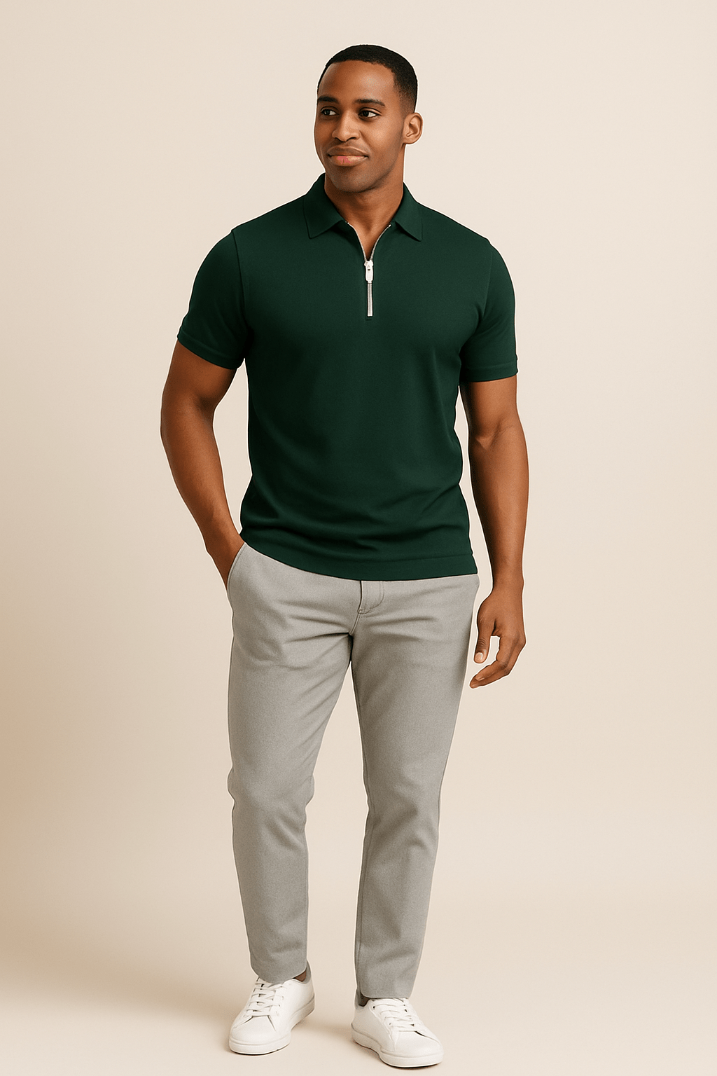 Modernes Herren Oberteil: Slim Fit Poloshirt mit Reißverschluss, ideal als Sommershirt, bequeme Passform.