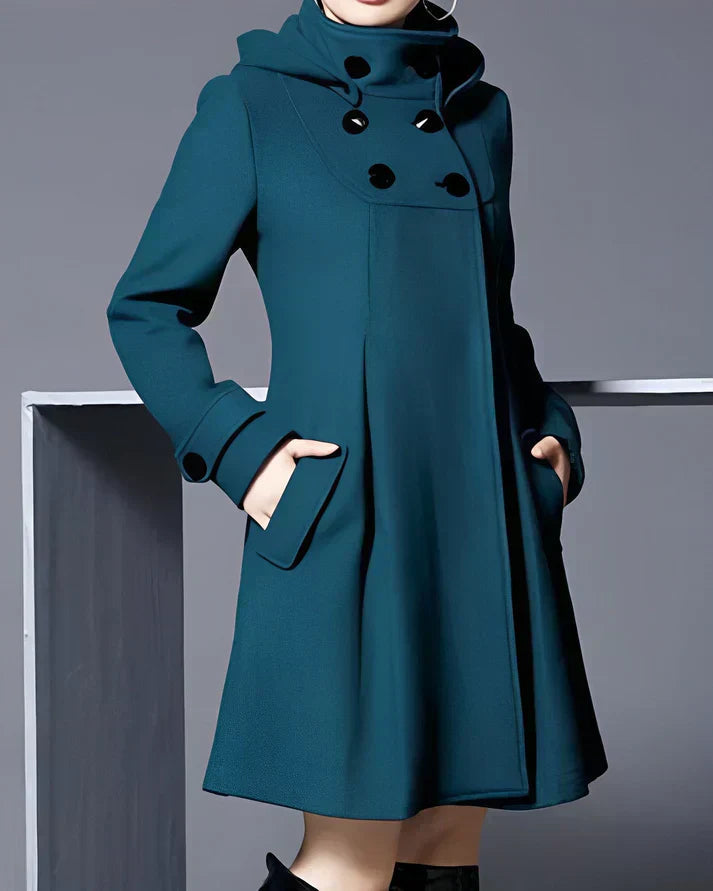Eleganter Damen Wintermantel mit Kapuze, modisch geschnitten, warm & stilvoll, perfekt für kalte Tage.
