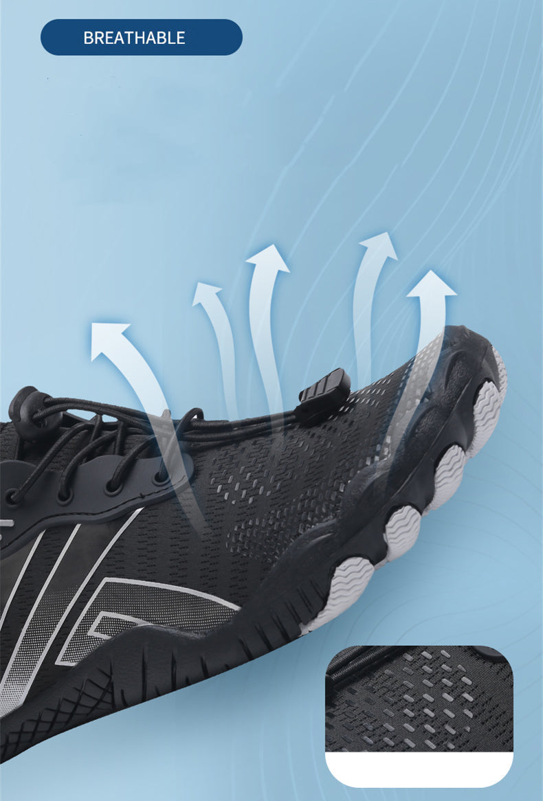 FlexStep Barfußschuhe: Schwarz-graue Barfuß-Sneaker, unisex, für maximalen Komfort bei Sport & Freizeit.