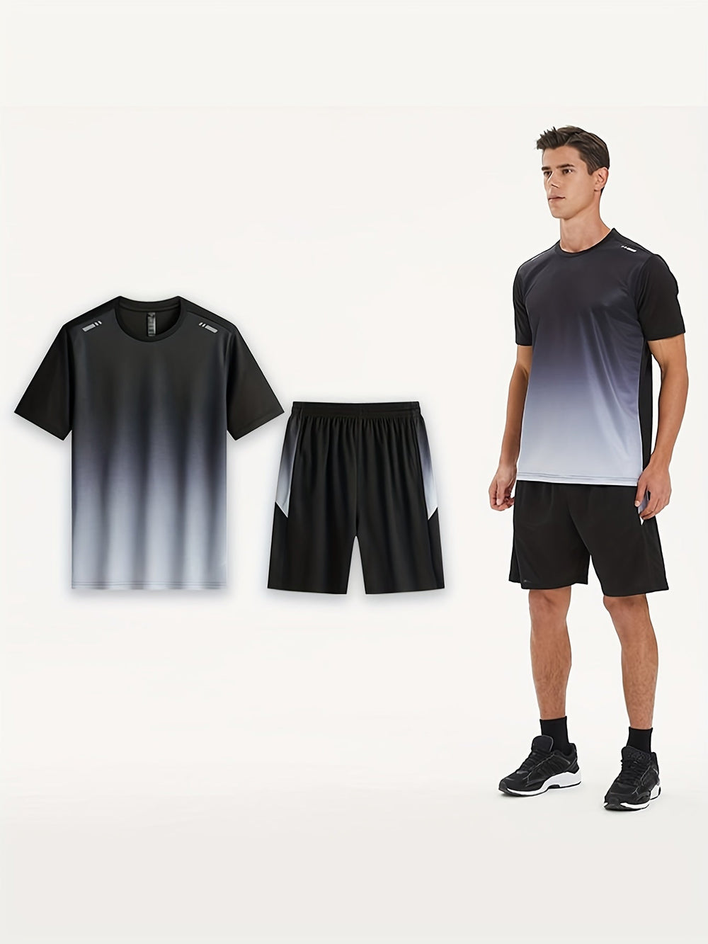 Atmungsaktives Herren Sport-Set PowerMove mit T-Shirt & Shorts im Farbverlauf für Fitness & Outdoor.