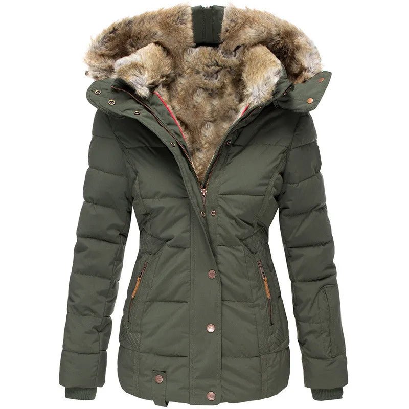 Eleganter, taillierter Damen Winterparka mit Kapuze, ideal als warmer Wintermantel für Freizeit & Alltag.