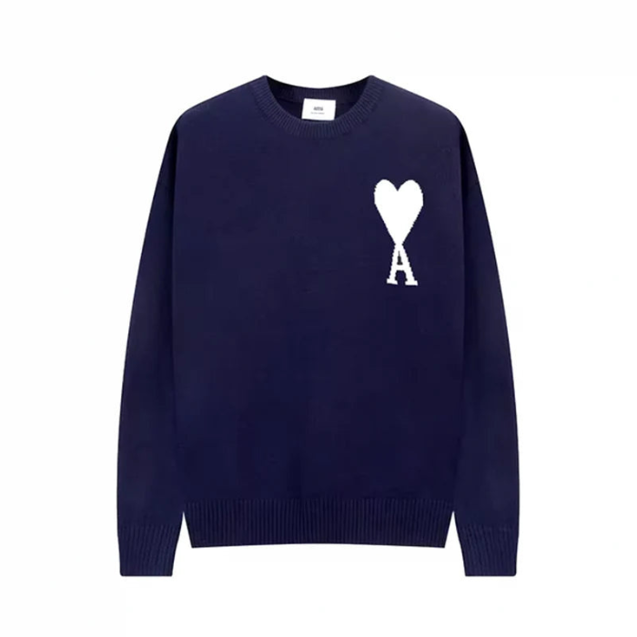 Lässiger Damen-Strickpullover mit auffälligem Herz- und Buchstaben-Print, lockere Passform, ideal für Freizeitmode.