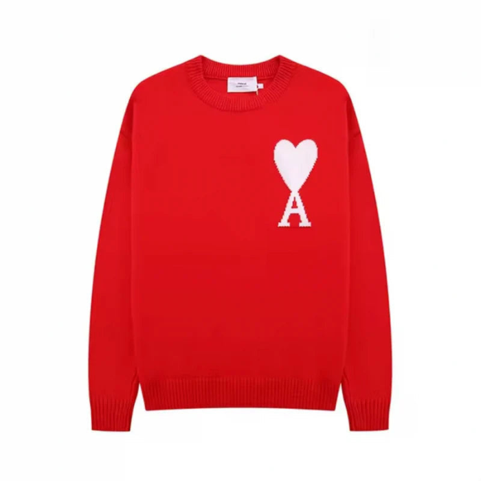 Komfortabler Damen-Pullover mit lockerer Passform, Herz- & Buchstabenprint. Weicher Langarm-Strickpullover für den Alltag.
